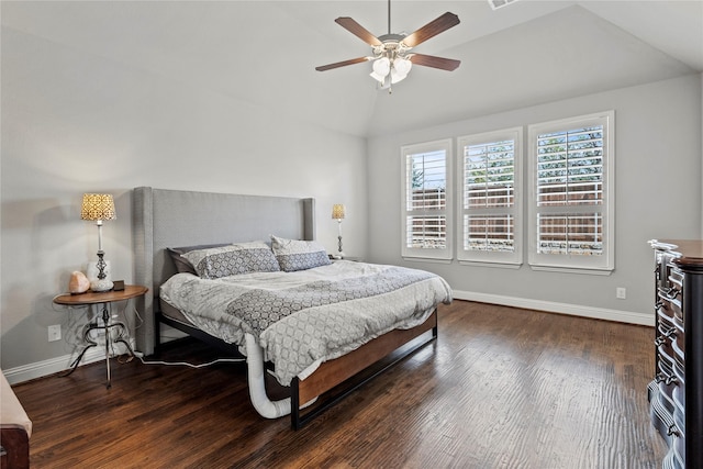 1630 Old Oak Ct, Prosper, TX 75078 - bedroom featuring lofted ceiling, baseboards, wood finished floors, and ceiling fan
