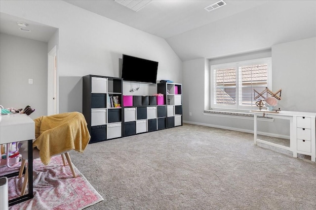 1630 Old Oak Ct, Prosper, TX 75078 - game room featuring vaulted ceiling and carpet flooring