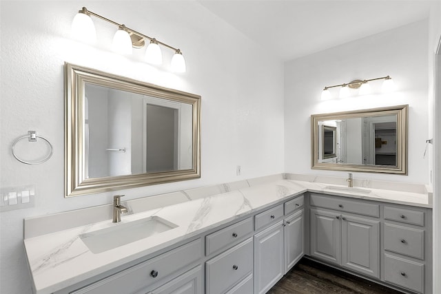 2858 Waters Edge, Quinlan, TX 75474 - bathroom with wood finished floors, a sink, and double vanity