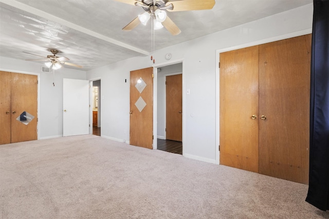 4331 Kolloch Dr, Dallas, TX 75216 - unfurnished bedroom with a closet, visible vents, baseboards, ceiling fan, and carpet floors