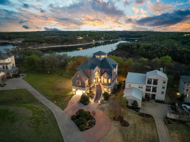 181 Monarch Dr, Denison, TX 75020 - birds eye view of property with a water view and a view of trees