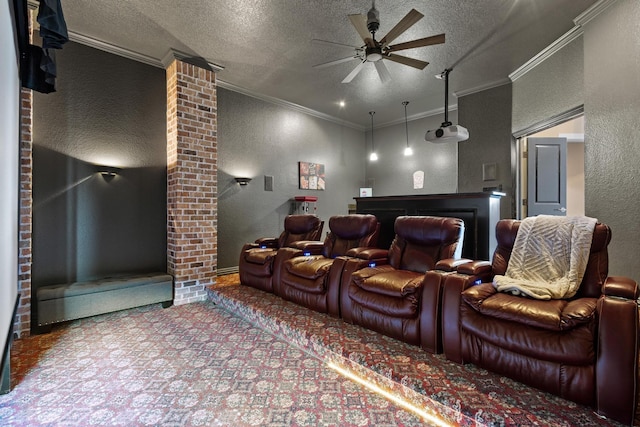 181 Monarch Dr, Denison, TX 75020 - cinema with a textured ceiling, a textured wall, and a ceiling fan