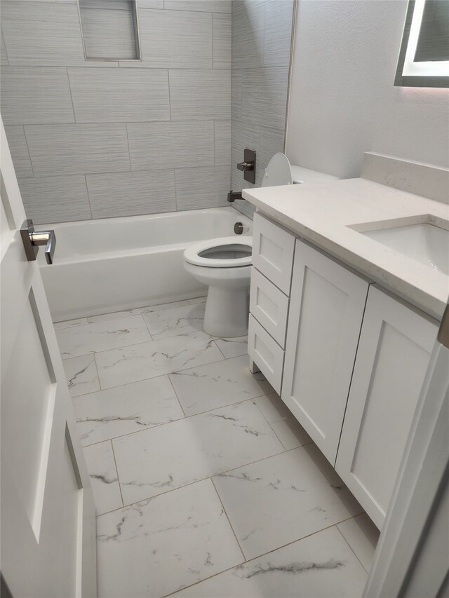 144 Shawnee Trl, Pottsboro, TX 75076 - bathroom with marble finish floor, toilet, vanity, and shower / bathing tub combination