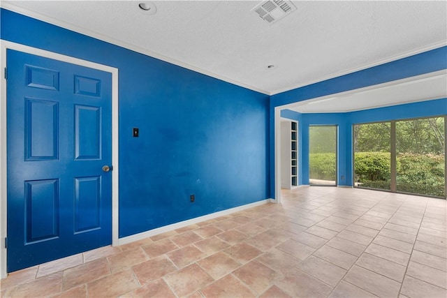 3709 Windmill Hill St, Waco, TX 76710 - empty room featuring baseboards, a textured ceiling, visible vents, and crown molding