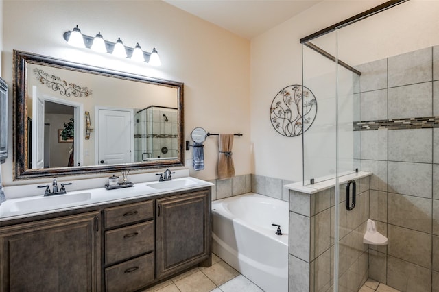 1001 Hodge St, Mckinney, TX 75071 - full bath featuring a garden tub, a stall shower, tile patterned floors, and double vanity