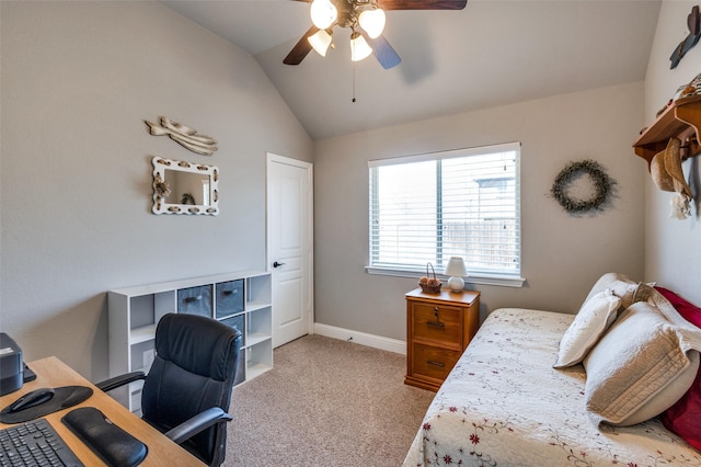 1001 Hodge St, Mckinney, TX 75071 - carpeted bedroom featuring vaulted ceiling, an office area, ceiling fan, and baseboards