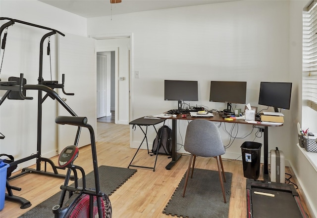 office area with wood finished floors