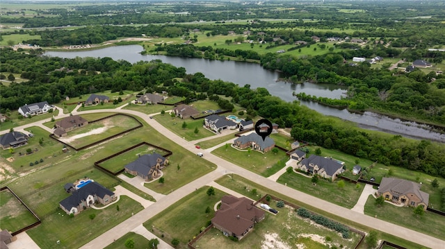 aerial view with a water view and a residential view