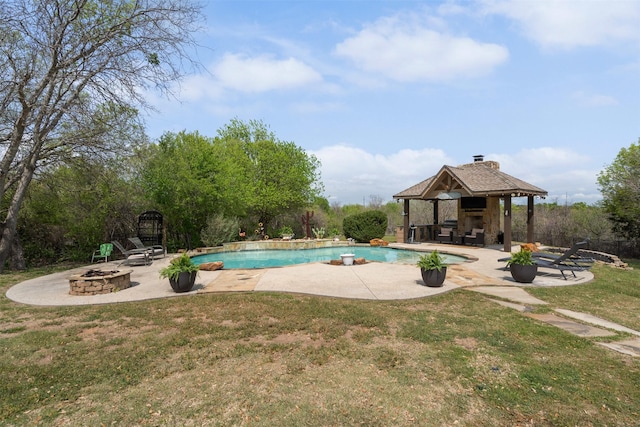 10790 White Settlement Rd, Fort Worth, TX 76108 - outdoor pool featuring a gazebo, a fire pit, a patio area, and a lawn