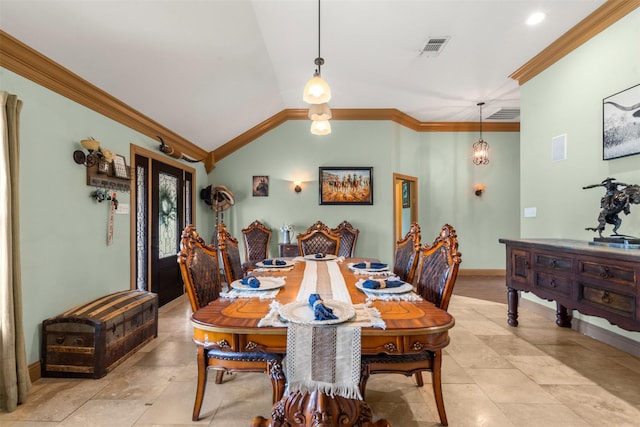 10790 White Settlement Rd, Fort Worth, TX 76108 - dining area featuring crown molding, vaulted ceiling, and baseboards