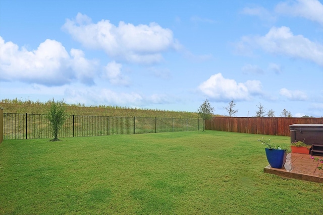 2193 Cloverfern Way, Haslet, TX 76052 - view of yard with a fenced backyard, a patio, and a hot tub