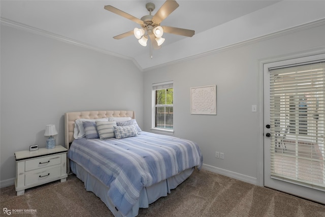 521 Lovers Lndg, Bossier City, LA 71111 - carpeted bedroom with access to exterior, baseboards, vaulted ceiling, and crown molding