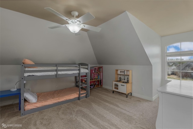 521 Lovers Lndg, Bossier City, LA 71111 - carpeted bedroom featuring baseboards, lofted ceiling, and a ceiling fan
