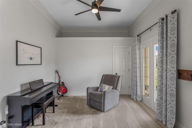 521 Lovers Lndg, Bossier City, LA 71111 - sitting room featuring baseboards, carpet floors, crown molding, and a ceiling fan