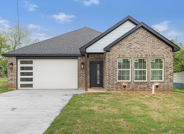 318 Whitworth St, Sulphur Springs, TX 75482 - view of front of property featuring brick siding, a garage, a front lawn, and concrete driveway