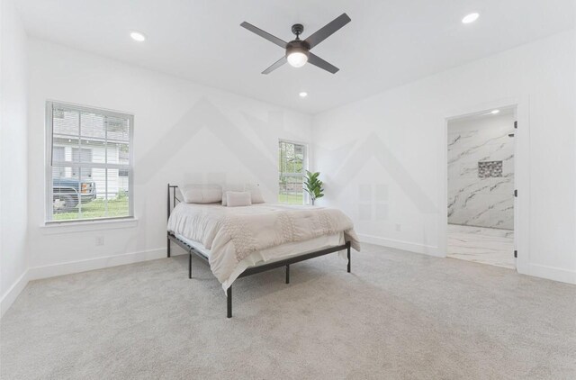 318 Whitworth St, Sulphur Springs, TX 75482 - carpeted bedroom with a ceiling fan, ensuite bath, baseboards, and recessed lighting