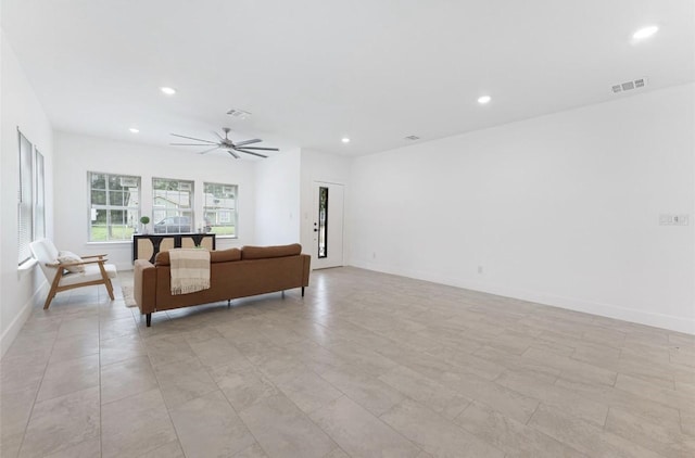 318 Whitworth St, Sulphur Springs, TX 75482 - living area with a ceiling fan, recessed lighting, baseboards, and visible vents