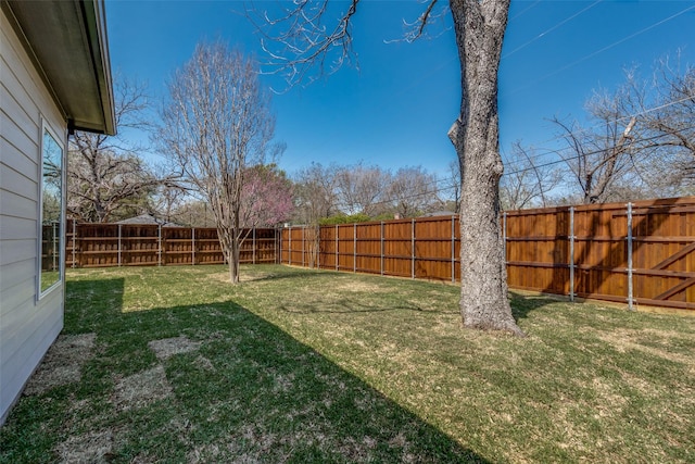 view of yard with a fenced backyard