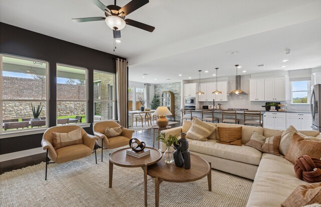 2621 Landmark Dr, Celina, TX 75009 - living room featuring light wood-style flooring, recessed lighting, and ceiling fan