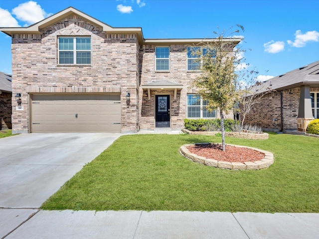 6348 Sloop St, Fort Worth, TX 76179 - view of front of house with brick siding, a front yard, driveway, and an attached garage