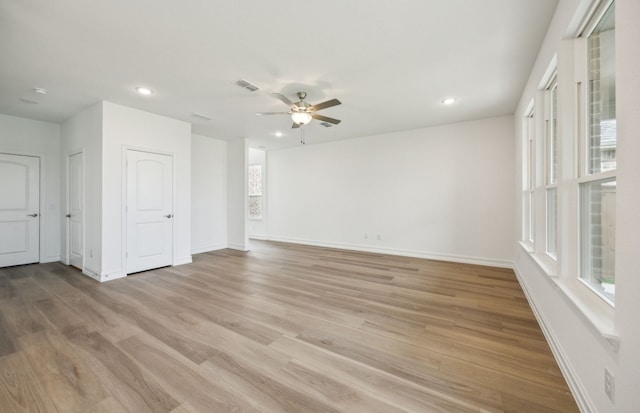 244 Kistler Dr, Little Elm, TX 76227 - unfurnished room featuring a ceiling fan, light wood-type flooring, recessed lighting, and baseboards