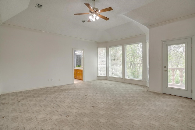 1002 Loch Lomond Dr, Arlington, TX 76012 - spare room with light carpet, baseboards, visible vents, and ceiling fan