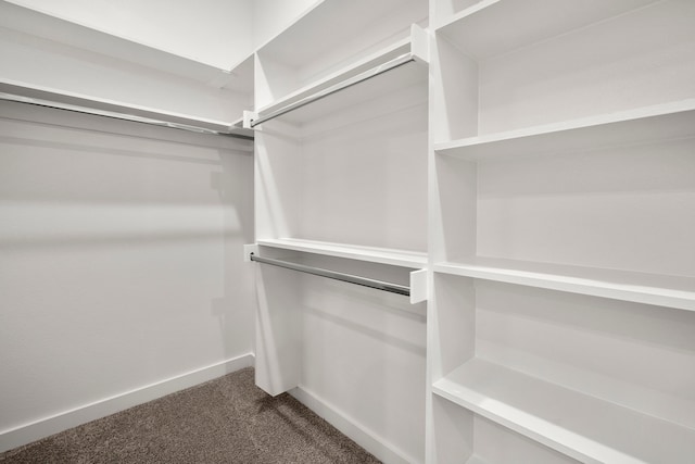 walk in closet featuring dark carpet