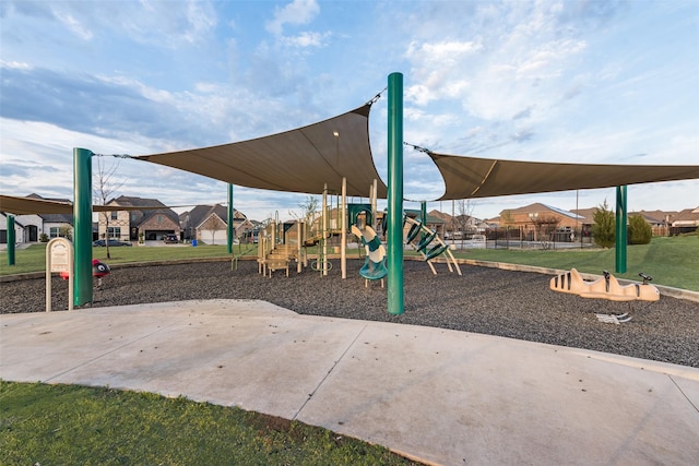 community play area with a residential view