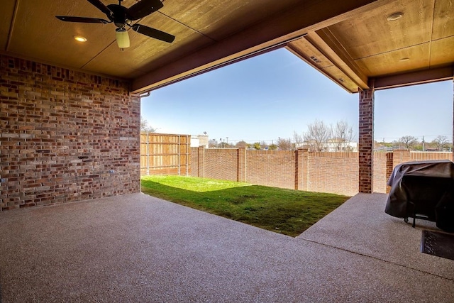 2729 River Path Ct, Burleson, TX 76028 - view of patio with a grill, fence private yard, and a ceiling fan