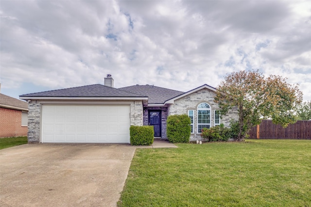 210 Lake Wichita Dr, Wylie, TX 75098 - ranch-style house featuring fence, an attached garage, a front yard, a chimney, and concrete driveway