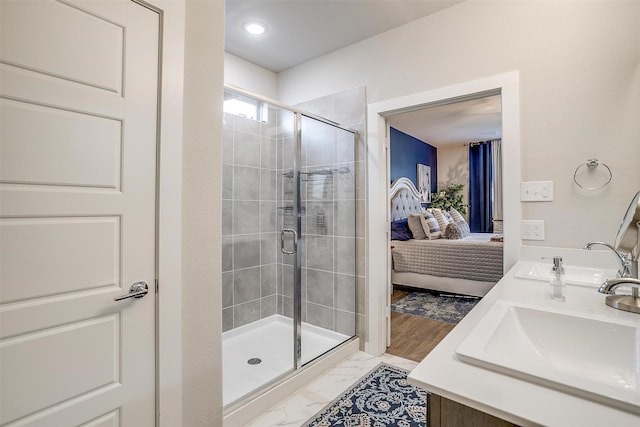 10600 Barrington Ln, Fort Worth, TX 76126 - ensuite bathroom with double vanity, a sink, connected bathroom, and a shower stall