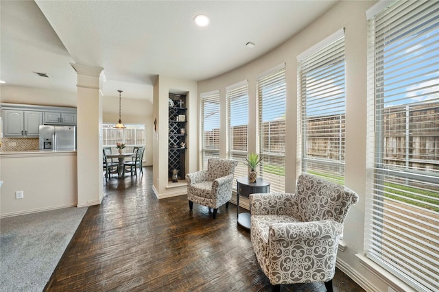 5218 Pueblo Ln, Frisco, TX 75034 - living area featuring dark wood-style flooring, baseboards, and recessed lighting