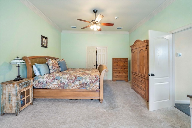 5218 Pueblo Ln, Frisco, TX 75034 - bedroom with crown molding, light colored carpet, and ceiling fan