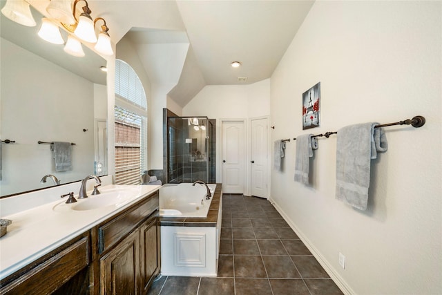 5218 Pueblo Ln, Frisco, TX 75034 - full bathroom featuring tile patterned floors, a stall shower, a tub with jets, and vanity