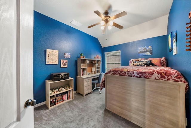 5218 Pueblo Ln, Frisco, TX 75034 - bedroom featuring carpet, vaulted ceiling, and ceiling fan