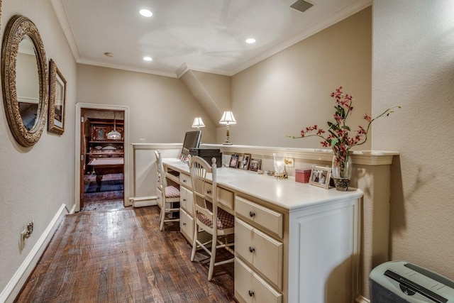 4592 Biltmoore Dr, Frisco, TX 75034 - office space featuring dark wood-type flooring, ornamental molding, and recessed lighting