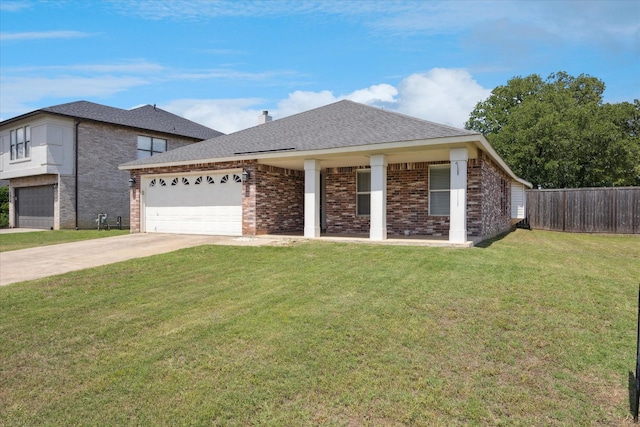 view of front of house featuring brick siding, driveway, a garage, and roof with shingles