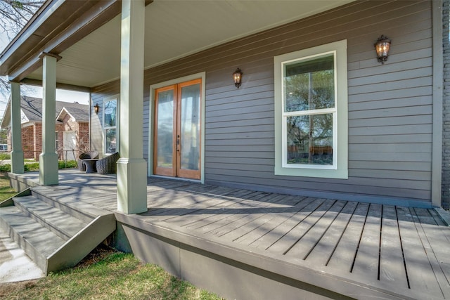 wooden deck with french doors