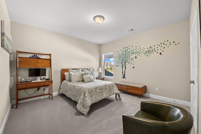 bedroom featuring visible vents, baseboards, and carpet floors