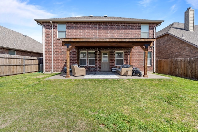 2416 Grand Rapids Dr, Fort Worth, TX 76177 - back of property featuring an outdoor hangout area, a patio, and brick siding