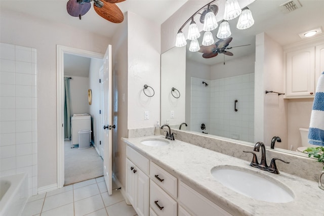 5 Pamela Ct, Mansfield, TX 76063 - bathroom featuring tile patterned floors, visible vents, ceiling fan, and a sink