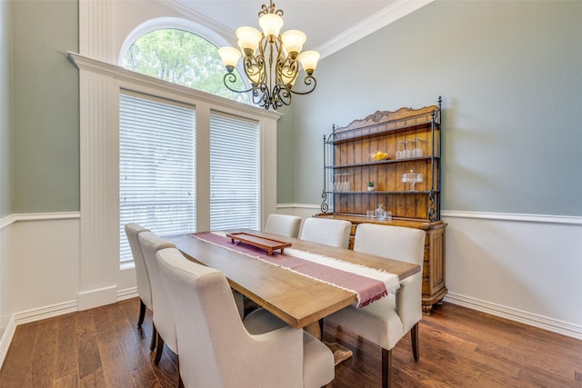 5 Pamela Ct, Mansfield, TX 76063 - dining space with ornamental molding, a notable chandelier, baseboards, and wood finished floors