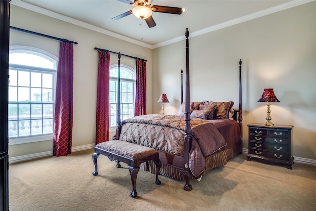 5816 Forest Highlands Dr, Fort Worth, TX 76132 - bedroom with baseboards, carpet floors, ornamental molding, and a ceiling fan