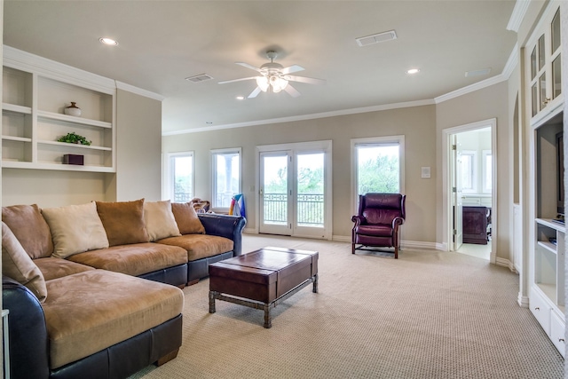 5816 Forest Highlands Dr, Fort Worth, TX 76132 - living area featuring baseboards, visible vents, and crown molding