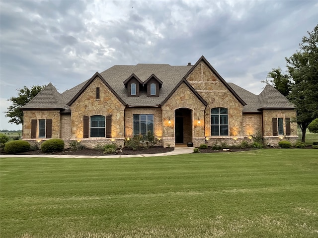 1304 Rollie Michael Ln, Fort Worth, TX 76179 - view of front of property with roof with shingles, a front lawn, and stone siding