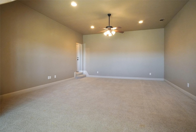 1304 Rollie Michael Ln, Fort Worth, TX 76179 - empty room featuring recessed lighting, a ceiling fan, visible vents, and light colored carpet