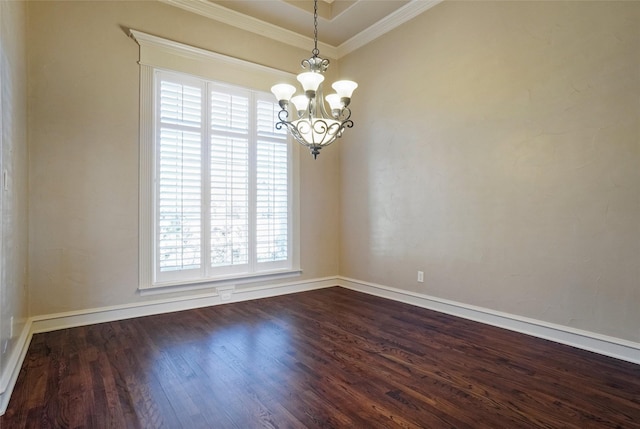 1304 Rollie Michael Ln, Fort Worth, TX 76179 - spare room with a notable chandelier, ornamental molding, a healthy amount of sunlight, and dark wood finished floors