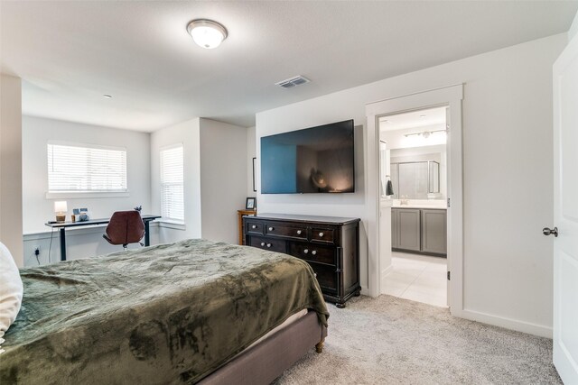 6510 Baritone Ct, Sachse, TX 75048 - bedroom featuring light colored carpet, ensuite bath, baseboards, and an office area
