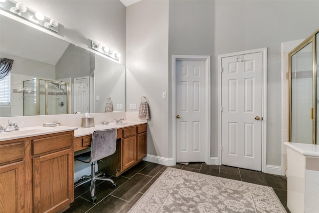 209 Timberbluff Ln, Murphy, TX 75094 - full bath featuring a sink, tile patterned flooring, a stall shower, and double vanity
