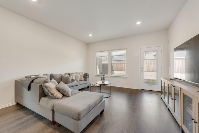 3213 Grimaldo Dr, Mesquite, TX 75126 - living room with plenty of natural light, dark wood finished floors, baseboards, and recessed lighting